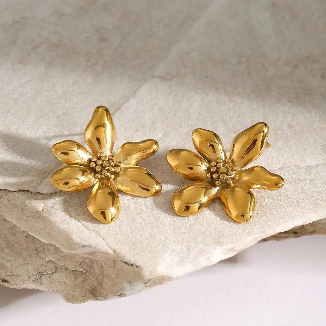 Lovcia Golden Blossom Stainless Steel Earrings for Women-Earrings-Gold-One Size-Gold