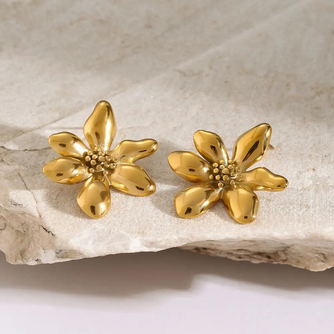 Lovcia Golden Blossom Stainless Steel Earrings for Women-Earrings-Gold-One Size-Gold