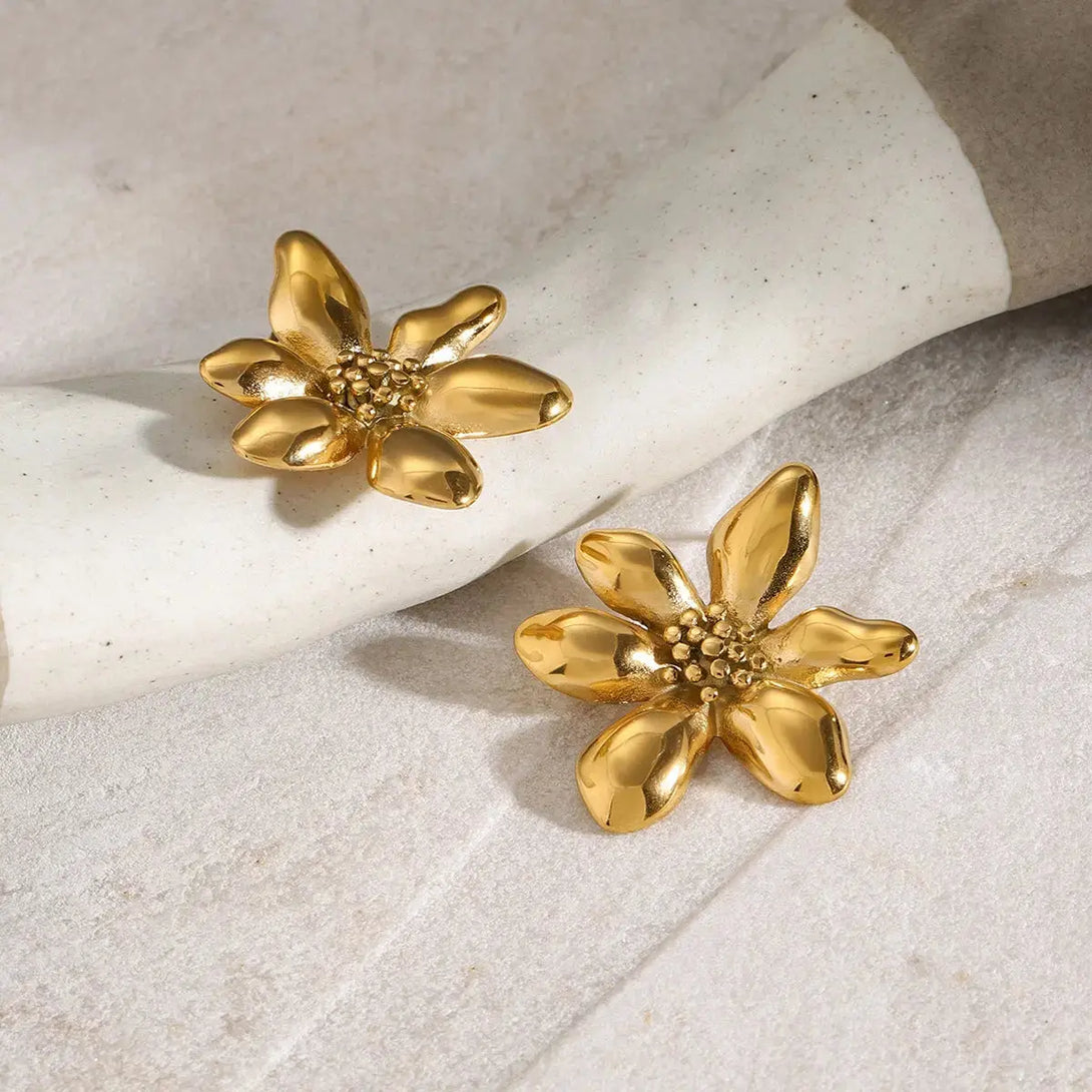 Lovcia Golden Blossom Stainless Steel Earrings for Women-Earrings-Gold-One Size-Gold