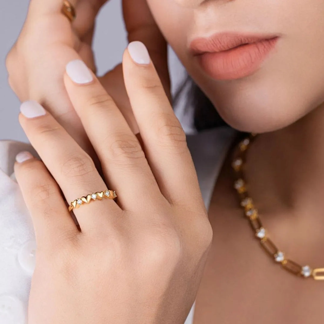Lovcia Golden Bright 925 Sterling Silver Moissanite Heart Ring for Women - Gold-5- - Buy latest trendy Rings for Women and Girls