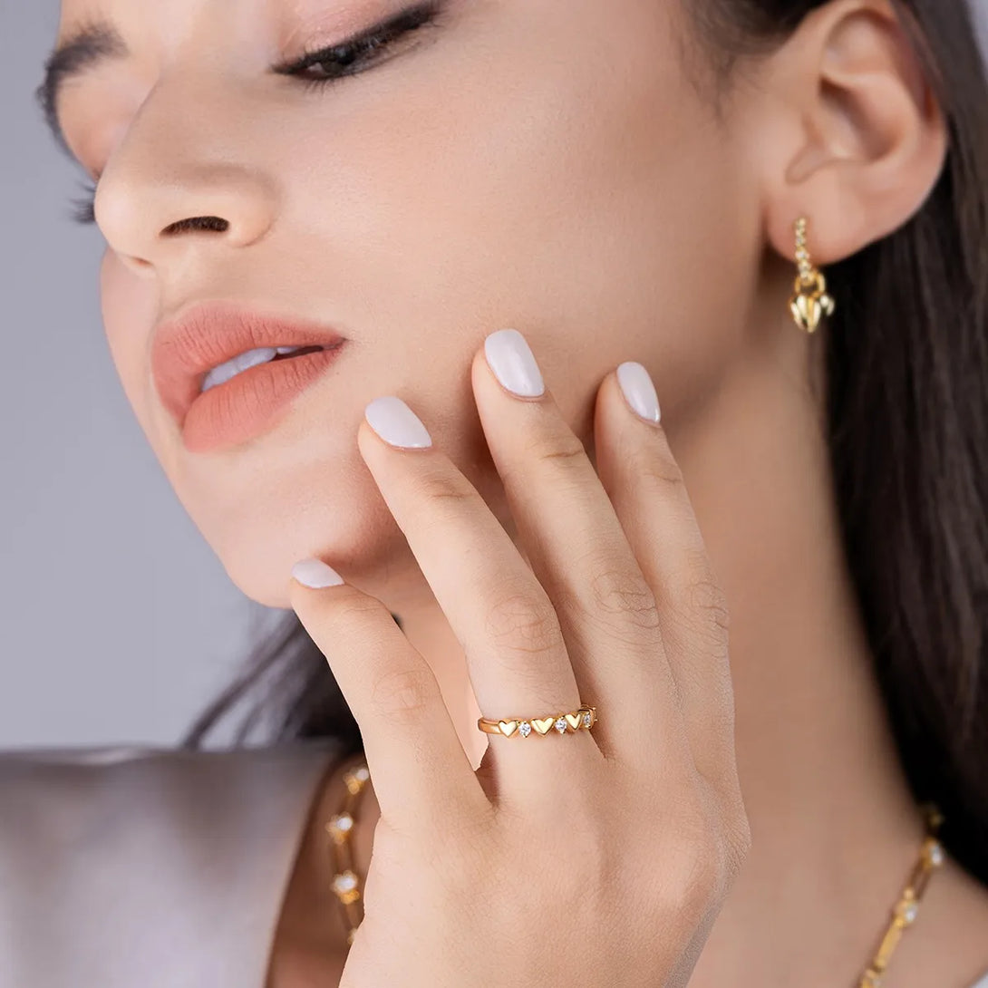 Lovcia Golden Bright 925 Sterling Silver Moissanite Heart Ring for Women - Gold-5- - Buy latest trendy Rings for Women and Girls