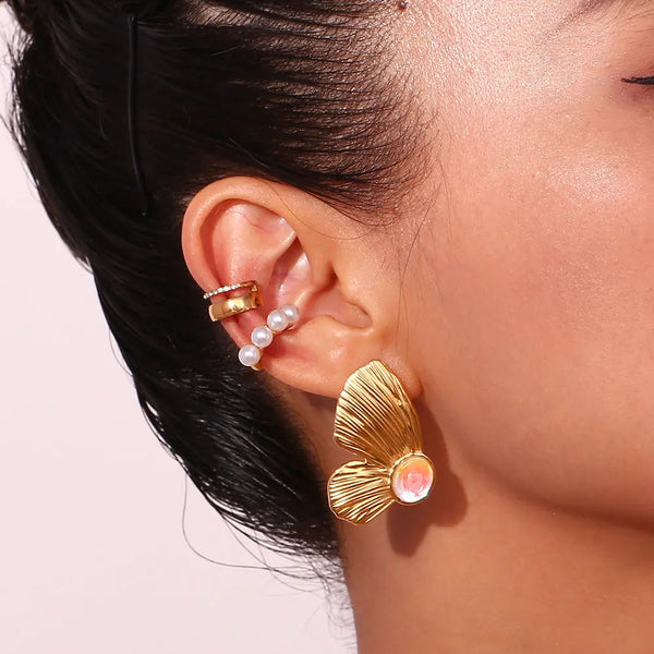 Lovcia Golden Butterfly Wing Stud Stainless Steel Earrings Women with Colorful Crystals-Earrings-Gold-Gold