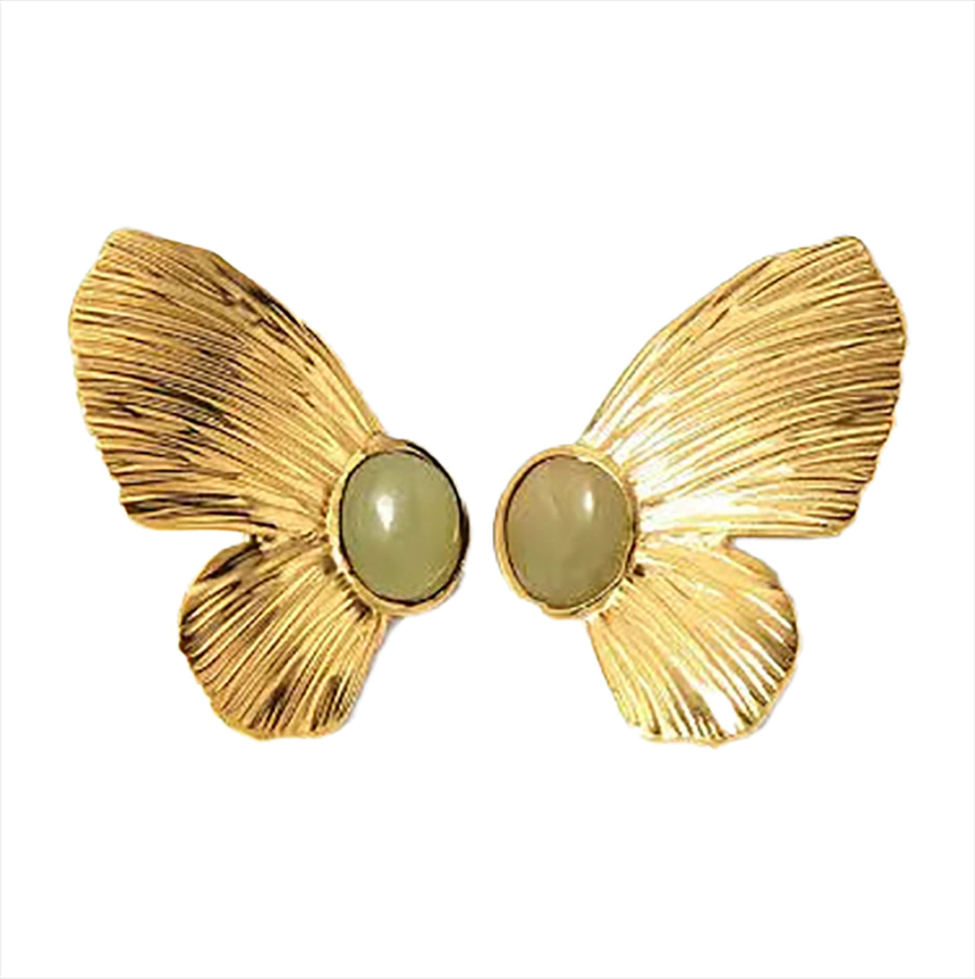 Lovcia Golden Butterfly Wing Stud Stainless Steel Earrings Women with Colorful Crystals-Earrings-Green-Green