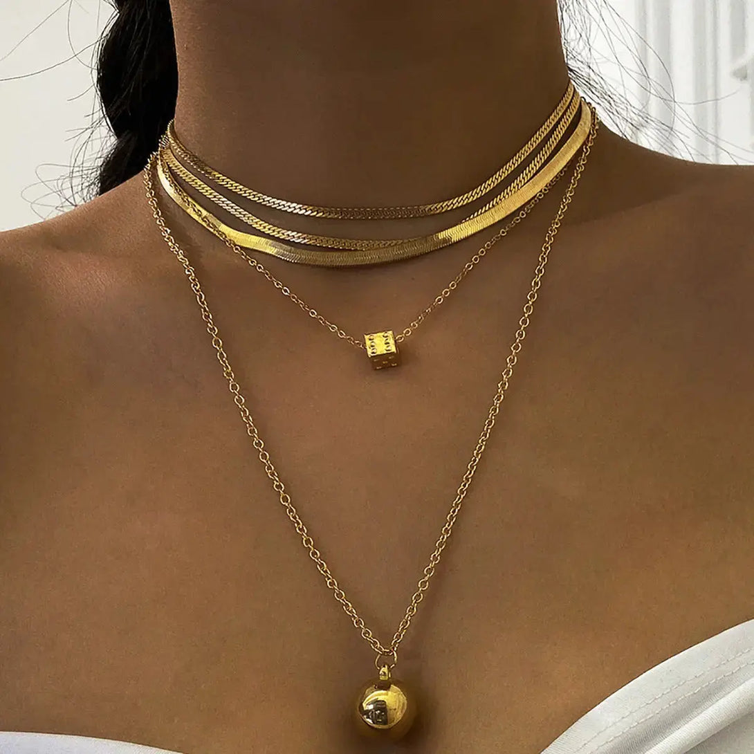 LOVCIA Golden Elegance Ball Pendant Necklace for Women - Elevate Your Style