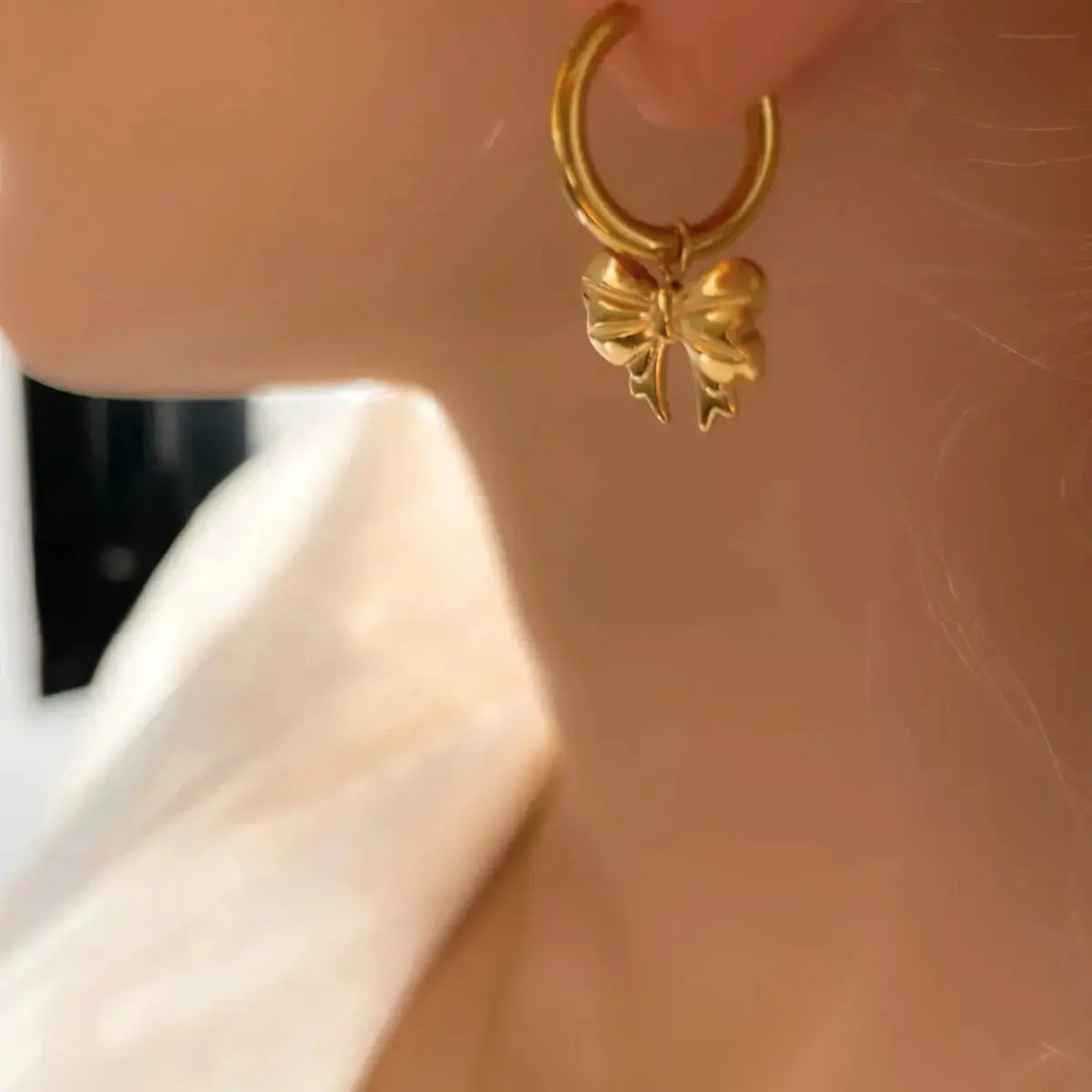 Lovcia Golden Elegance Bow Earrings – 18K Gold-Plated for Women-Earrings-Gold-One Size-Gold