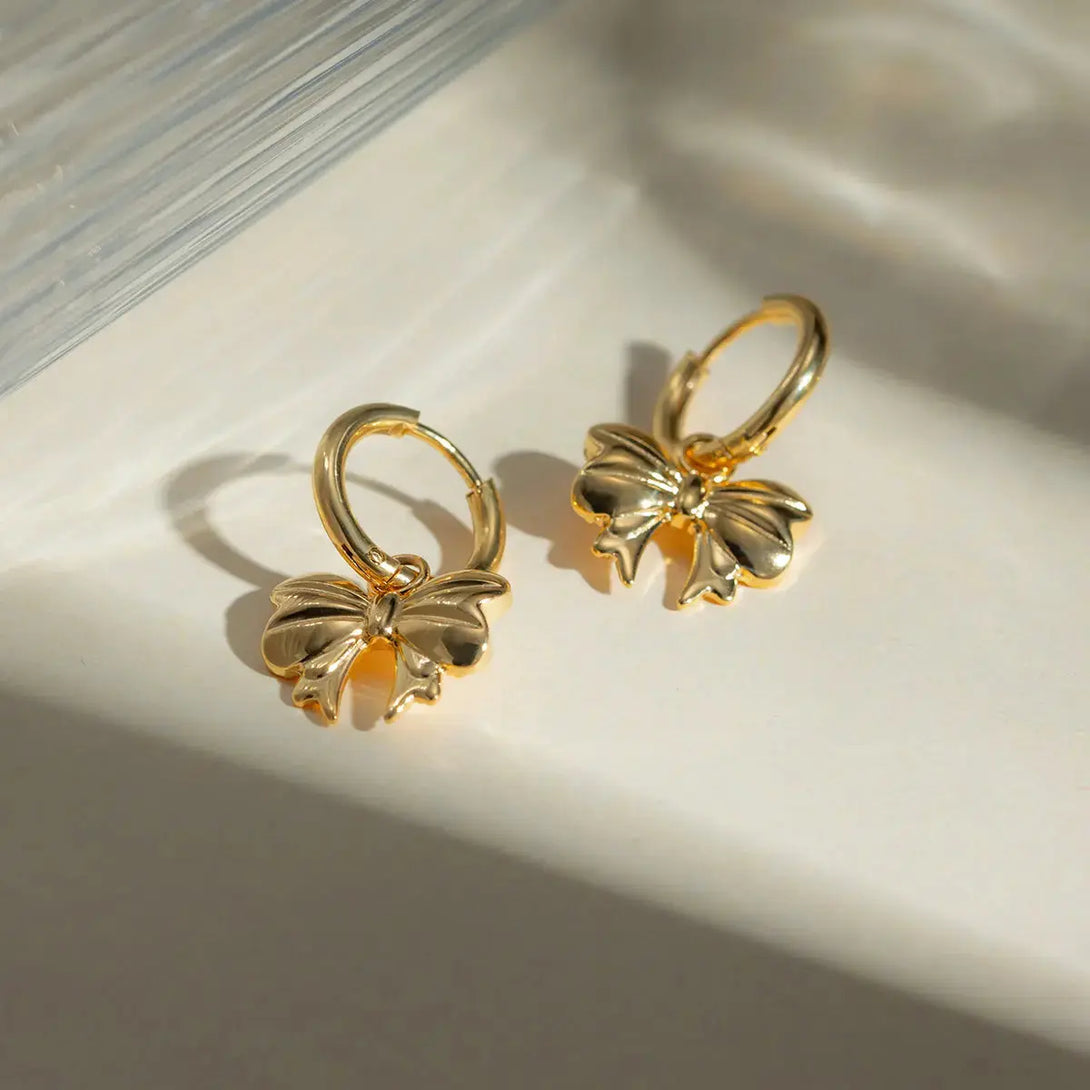 Lovcia Golden Elegance Bow Earrings – 18K Gold-Plated for Women-Earrings-Gold-One Size-Gold