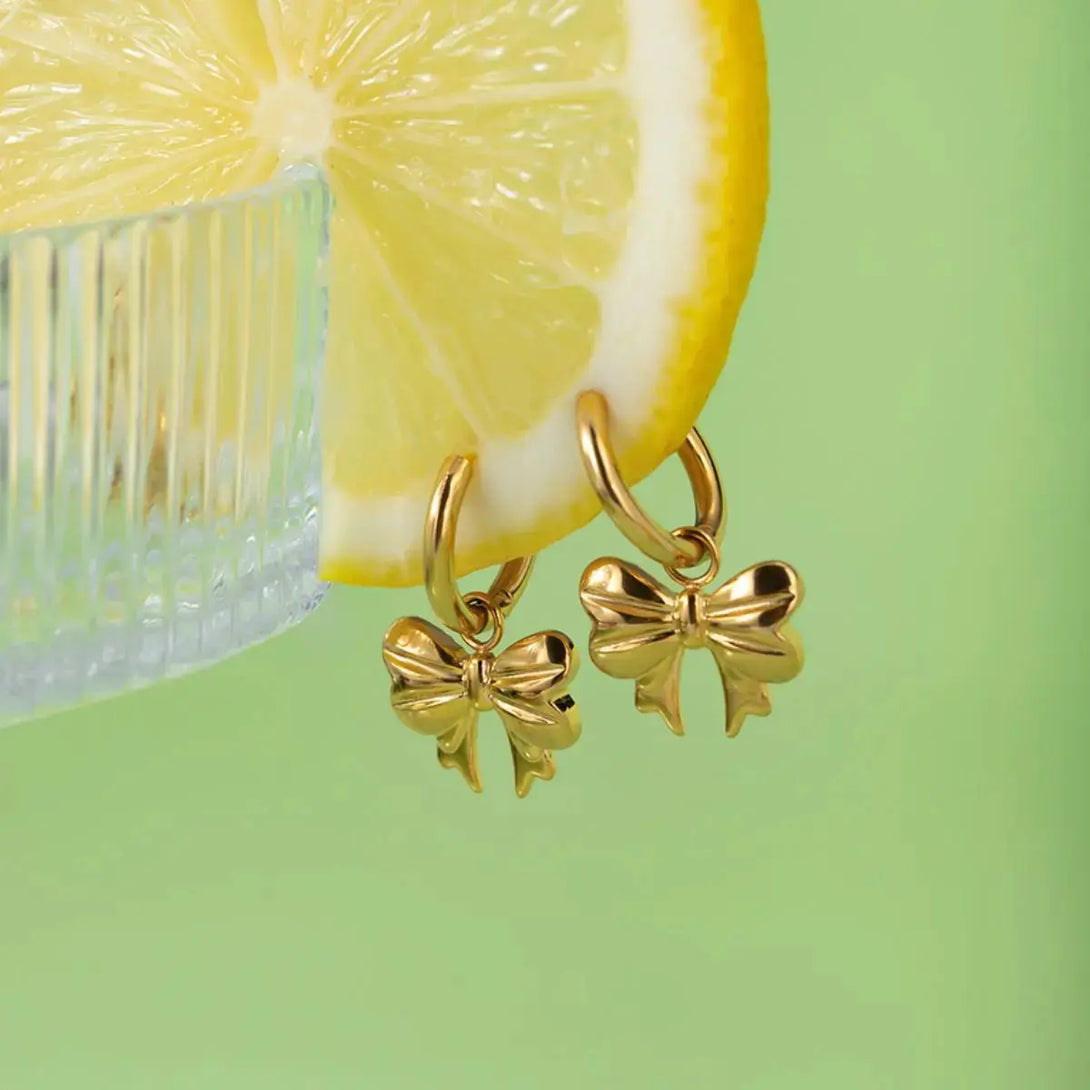 Lovcia Golden Elegance Bow Earrings – 18K Gold-Plated for Women-Earrings-Gold-One Size-Gold