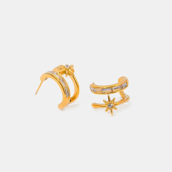 Lovcia Golden Elegance: Double-Layered Zircon Stainless Steel Earrings for Women-Earrings-Gold-One Size-Gold