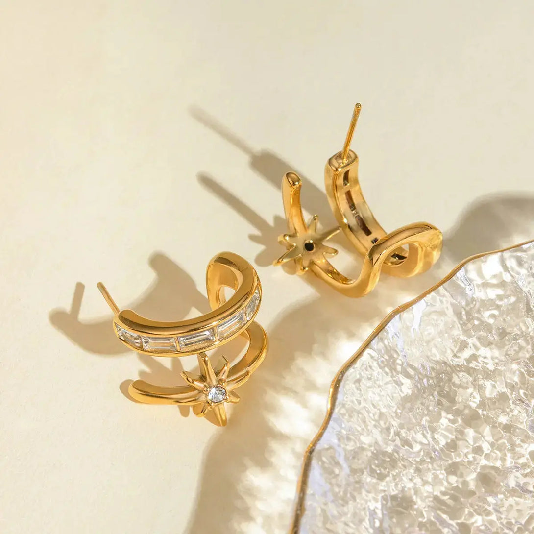 Lovcia Golden Elegance: Double-Layered Zircon Stainless Steel Earrings for Women-Earrings-Gold-One Size-Gold
