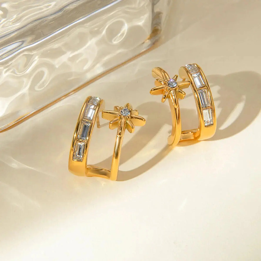 Lovcia Golden Elegance: Double-Layered Zircon Stainless Steel Earrings for Women-Earrings-Gold-One Size-Gold