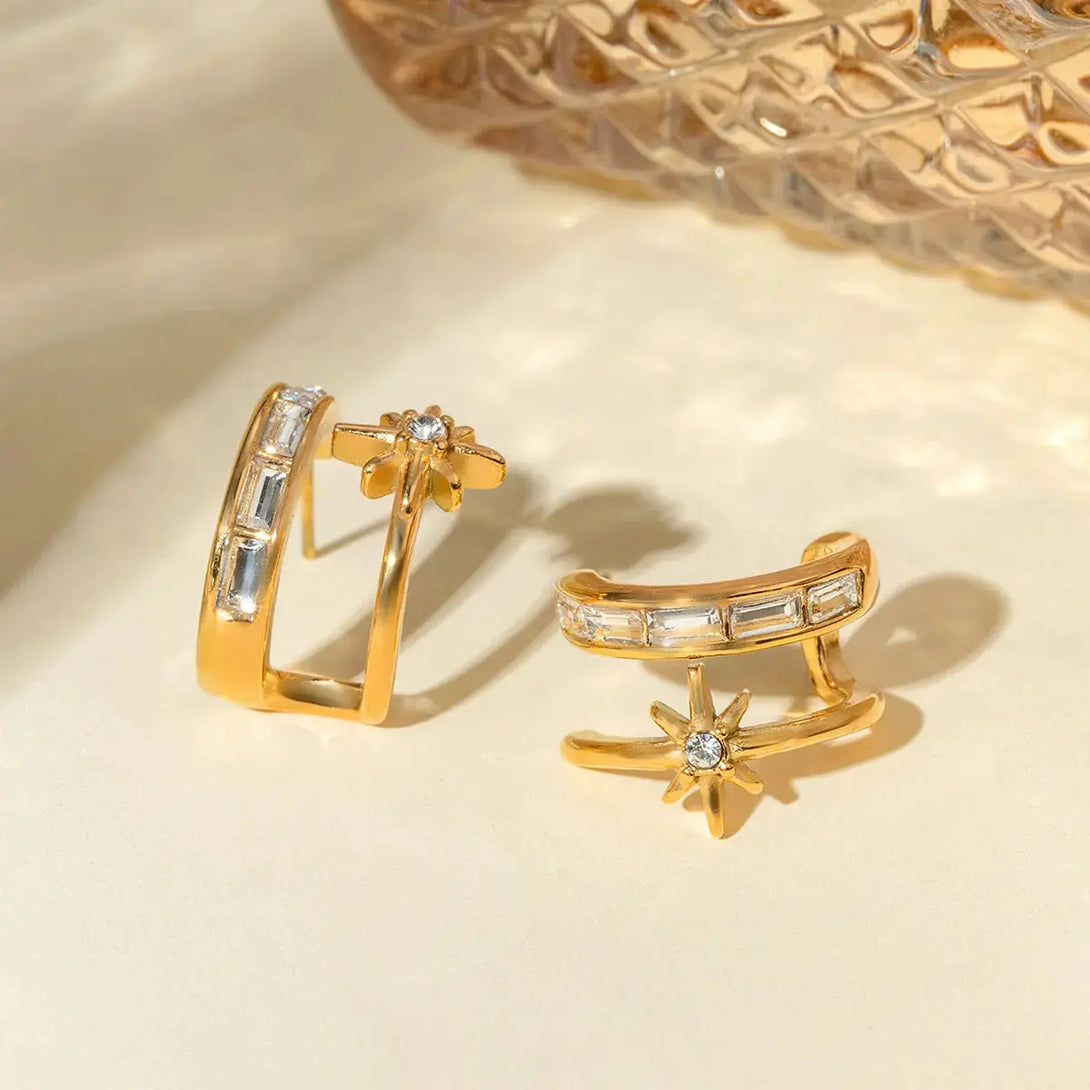 Lovcia Golden Elegance: Double-Layered Zircon Stainless Steel Earrings for Women-Earrings-Gold-One Size-Gold