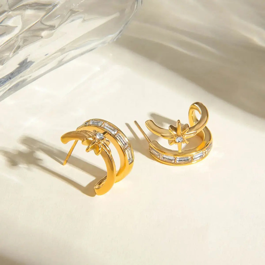 Lovcia Golden Elegance: Double-Layered Zircon Stainless Steel Earrings for Women-Earrings-Gold-One Size-Gold