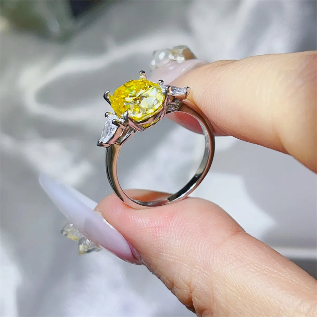 Lovcia Golden Facets 3 Carat Moissanite 925 Sterling Silver Ring for Women - Pastel Yellow-5- - Buy latest trendy Rings for Women and Girls