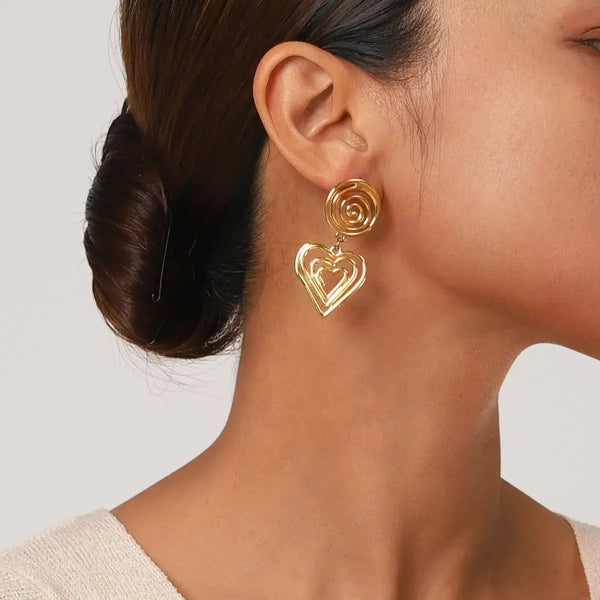 Lovcia Golden Heart Stainless Steel Earrings for Women-Earrings-Gold-One Size-Gold
