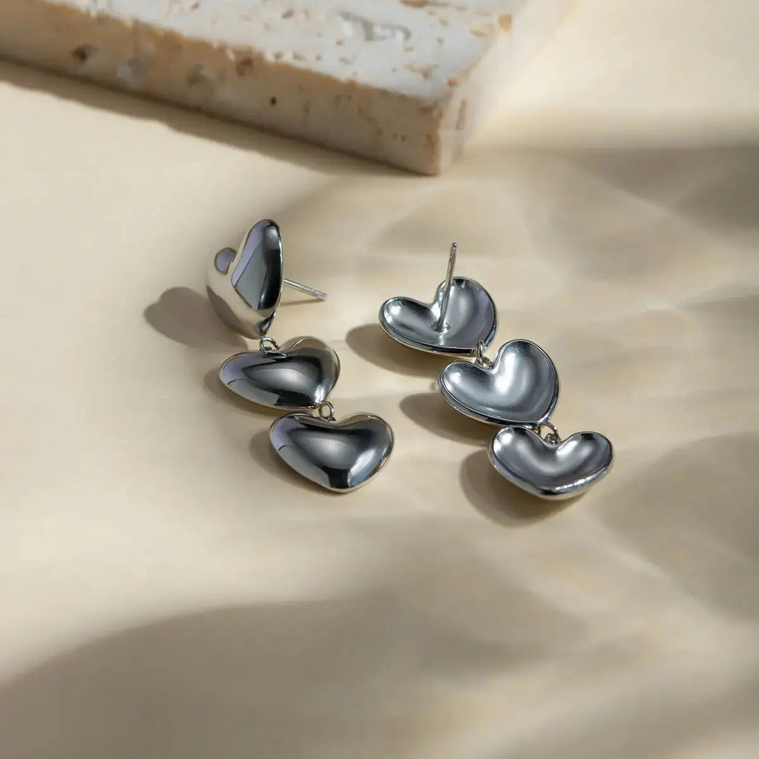 Lovcia Golden Heart Stainless Steel Earrings for Women-Earrings-Gold-One Size-Gold