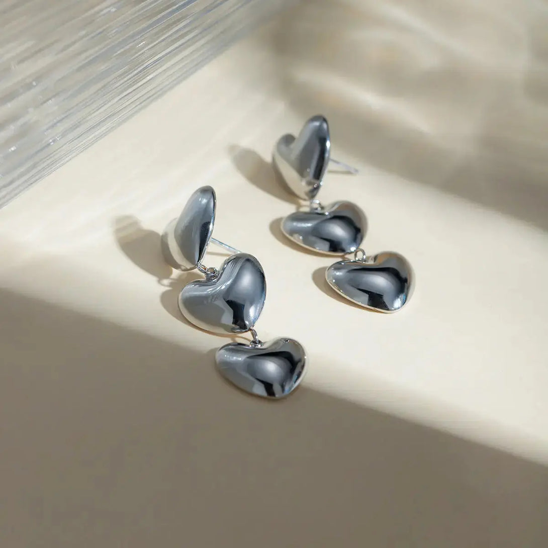 Lovcia Golden Heart Stainless Steel Earrings for Women-Earrings-Gold-One Size-Gold