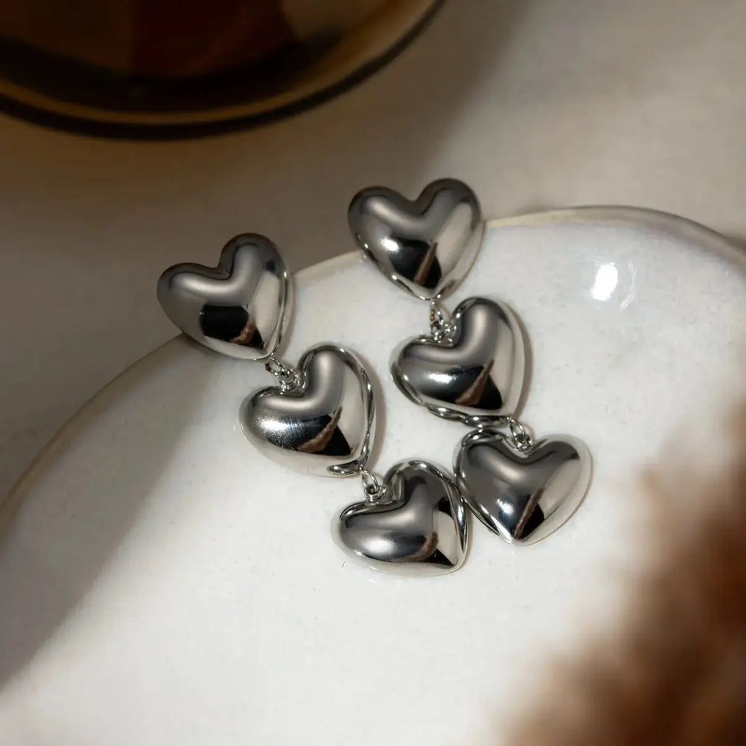 Lovcia Golden Heart Stainless Steel Earrings for Women-Earrings-Gold-One Size-Gold