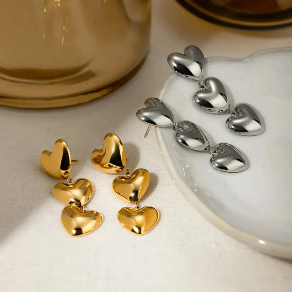 Lovcia Golden Heart Stainless Steel Earrings for Women-Earrings-Gold-One Size-Gold