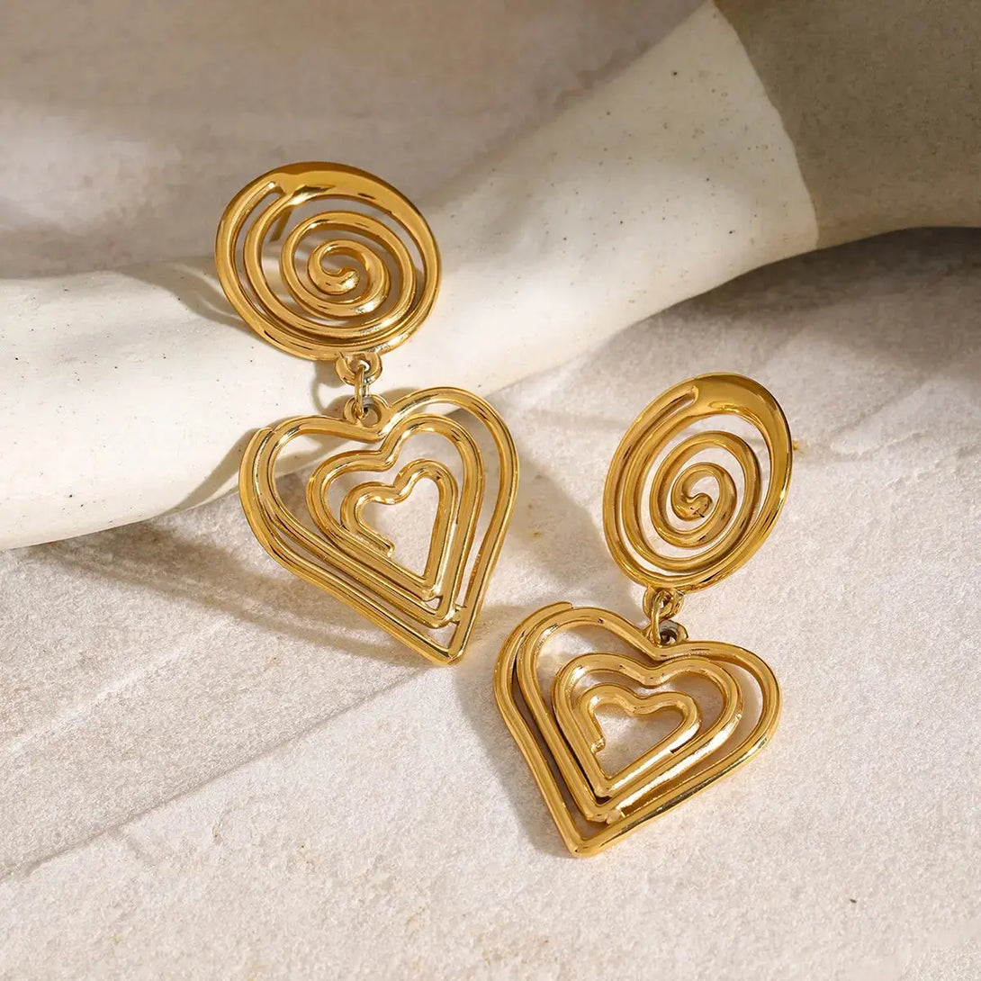 Lovcia Golden Heart Stainless Steel Earrings for Women-Earrings-Gold-One Size-Gold