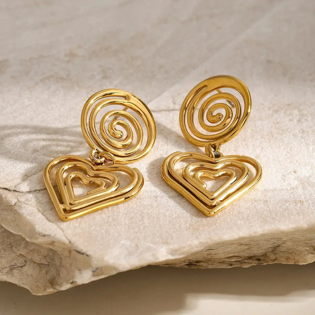 Lovcia Golden Heart Stainless Steel Earrings for Women-Earrings-Gold-One Size-Gold