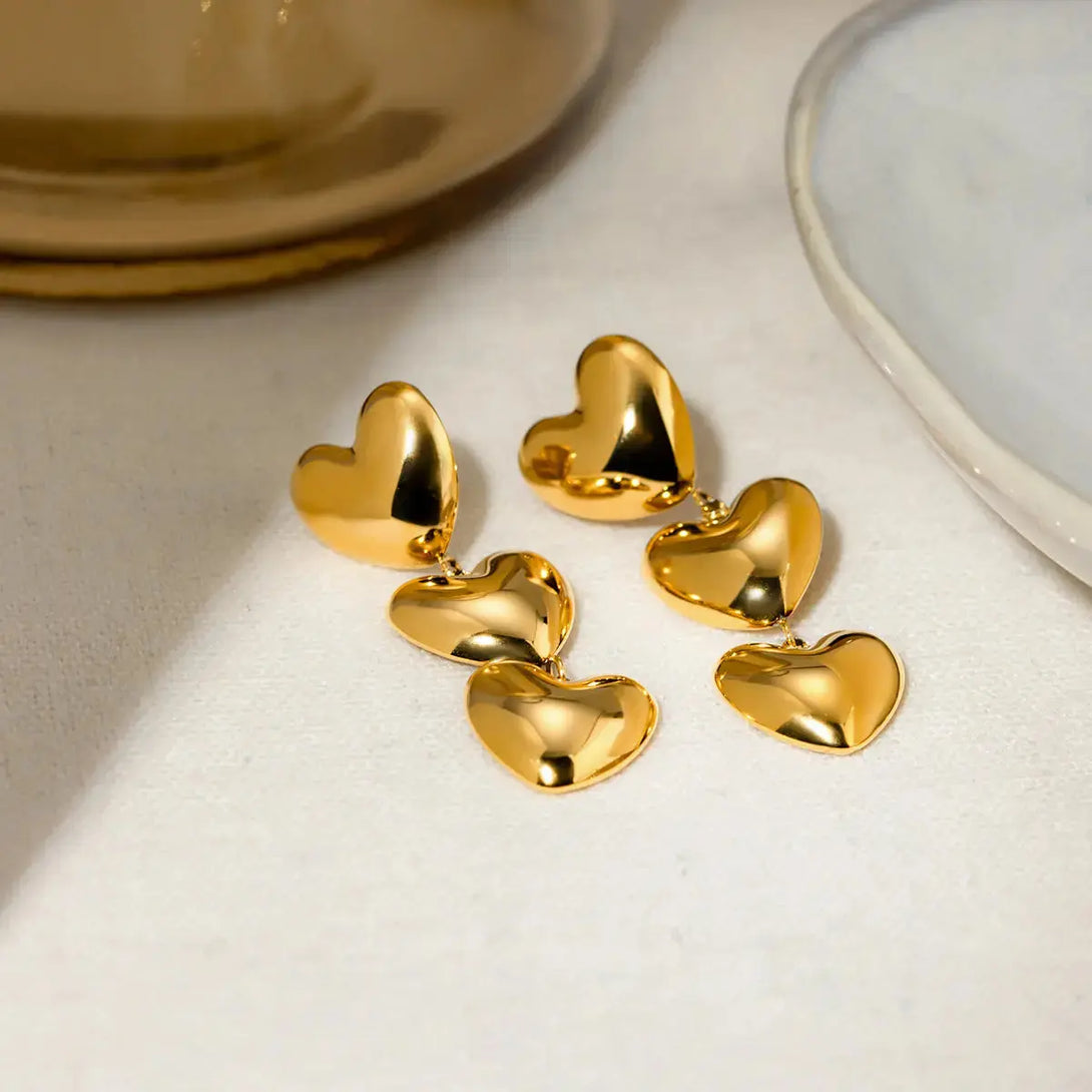 Lovcia Golden Heart Stainless Steel Earrings for Women-Earrings-Gold-One Size-Gold