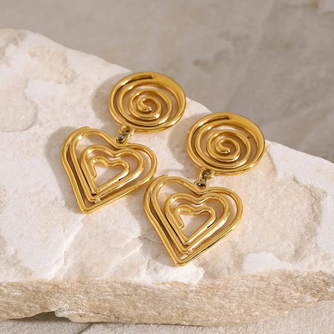 Lovcia Golden Heart Stainless Steel Earrings for Women-Earrings-Gold-One Size-Gold