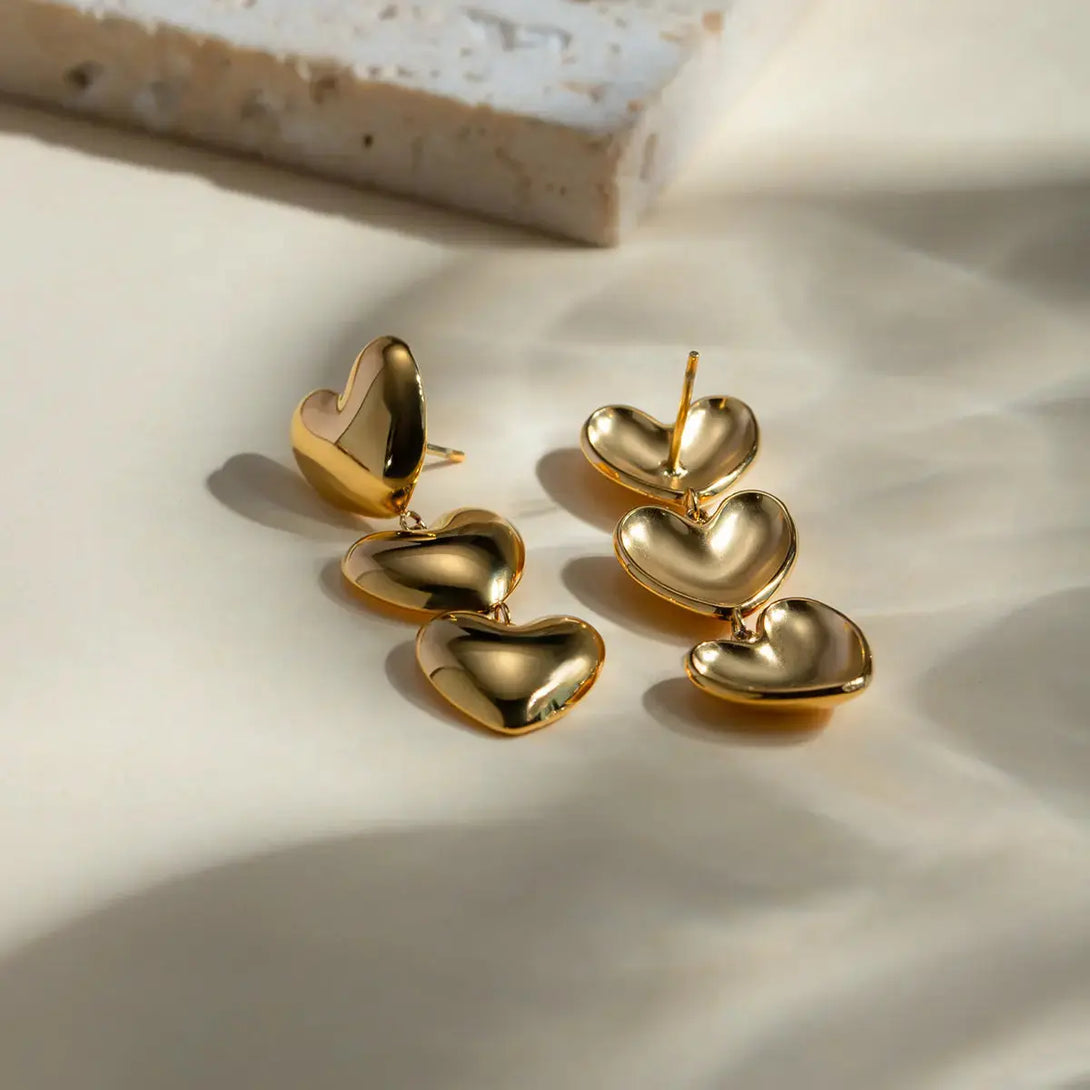 Lovcia Golden Heart Stainless Steel Earrings for Women-Earrings-Gold-One Size-Gold