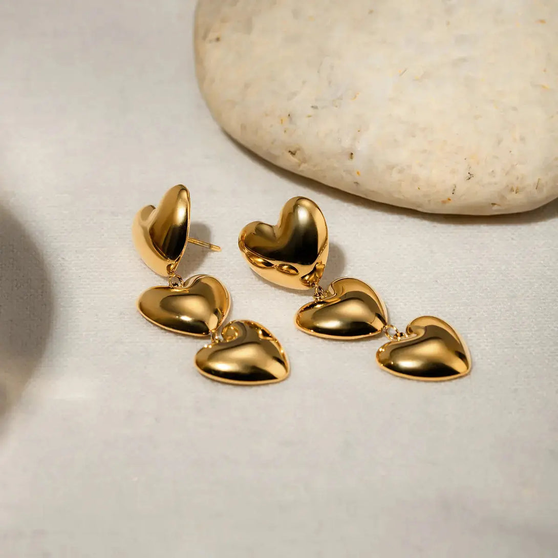 Lovcia Golden Heart Stainless Steel Earrings for Women-Earrings-Gold-One Size-Gold