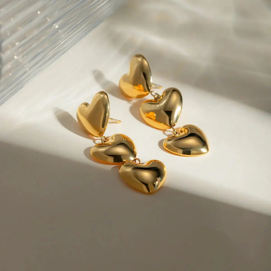 Lovcia Golden Heart Stainless Steel Earrings for Women-Earrings-Gold-One Size-Gold