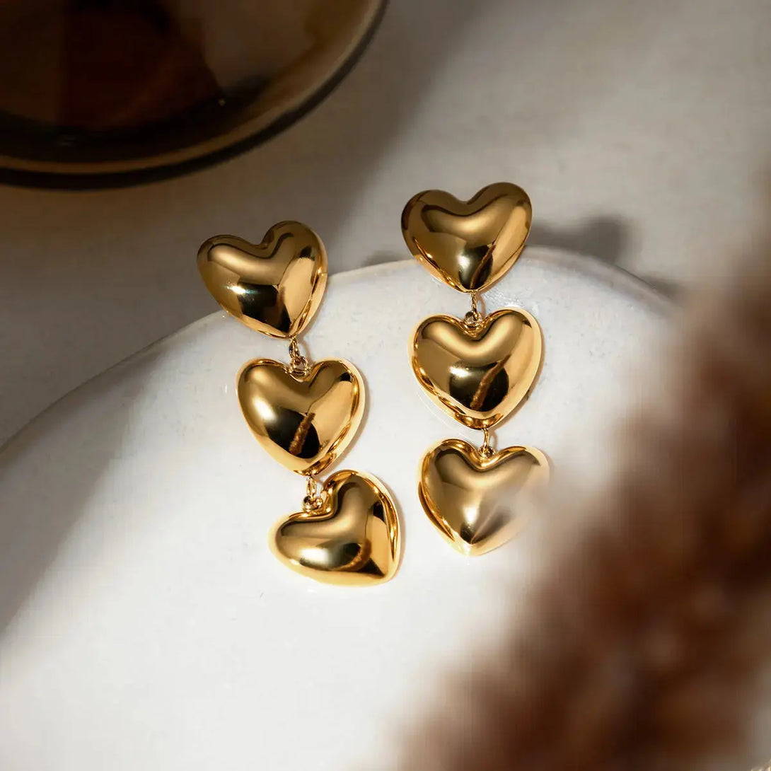Lovcia Golden Heart Stainless Steel Earrings for Women-Earrings-Gold-One Size-Gold