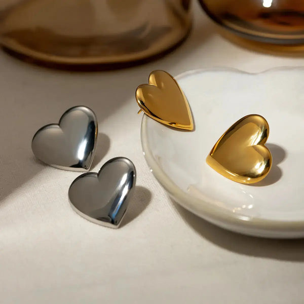 Lovcia Golden Heart Stainless Steel Stud Earrings for Women-Earrings-Gold-One Size-Gold