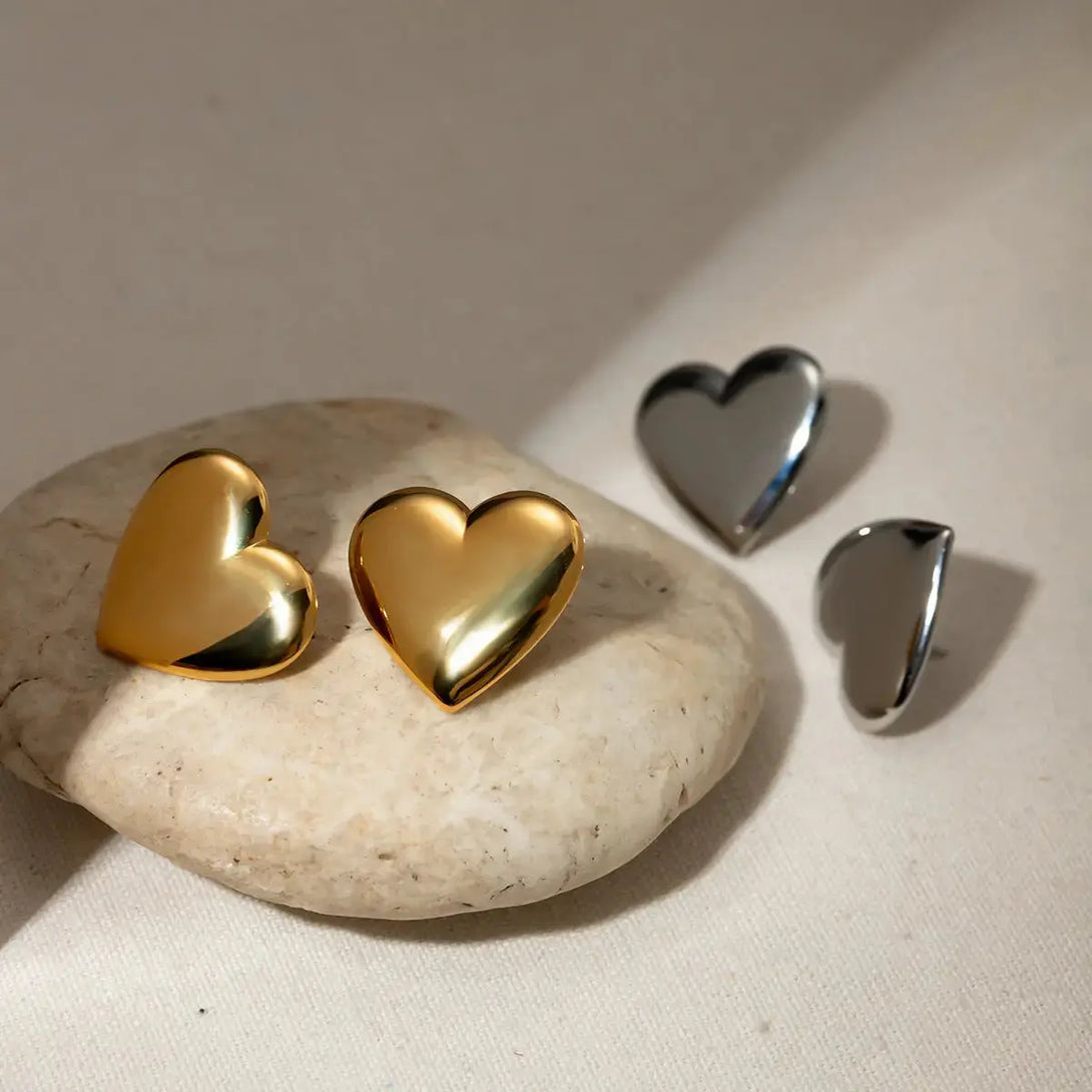Lovcia Golden Heart Stainless Steel Stud Earrings for Women-Earrings-Gold-One Size-Gold