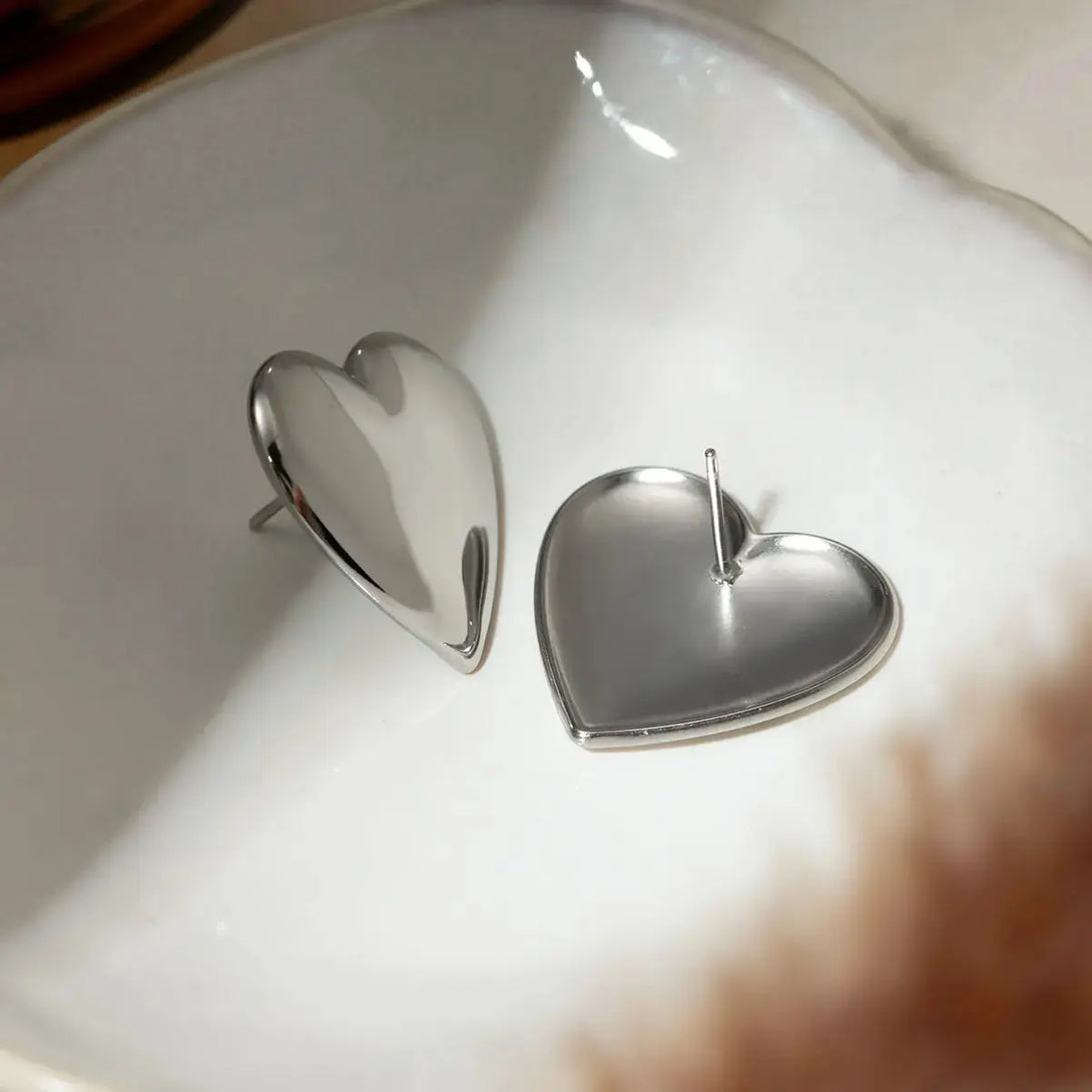 Lovcia Golden Heart Stainless Steel Stud Earrings for Women-Earrings-Gold-One Size-Gold