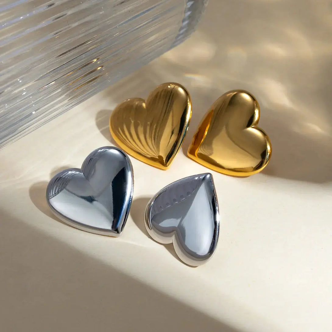 Lovcia Golden Heart Stainless Steel Stud Earrings for Women-Earrings-Gold-One Size-Gold