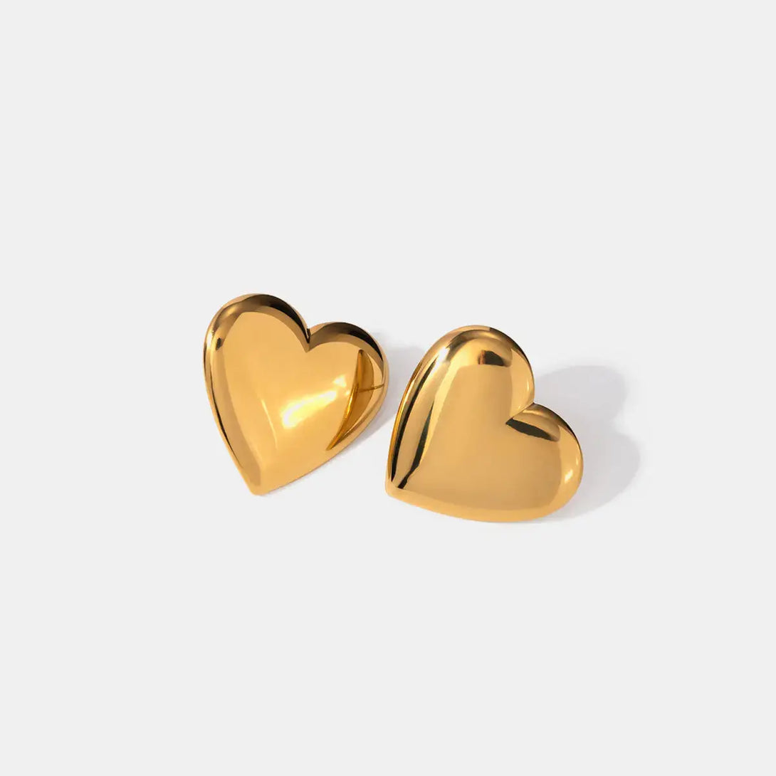 Lovcia Golden Heart Stainless Steel Stud Earrings for Women-Earrings-Gold-One Size-Gold