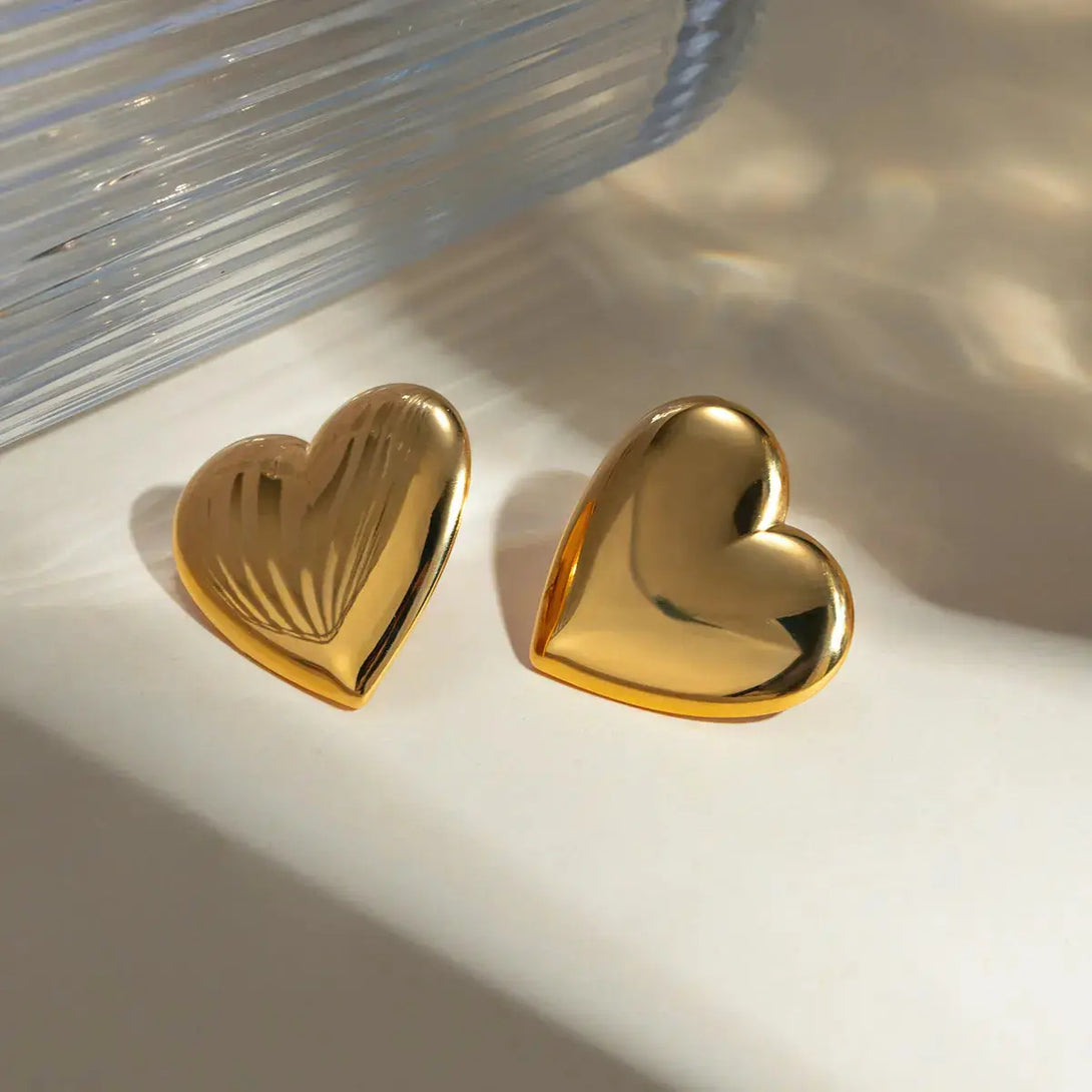 Lovcia Golden Heart Stainless Steel Stud Earrings for Women-Earrings-Gold-One Size-Gold