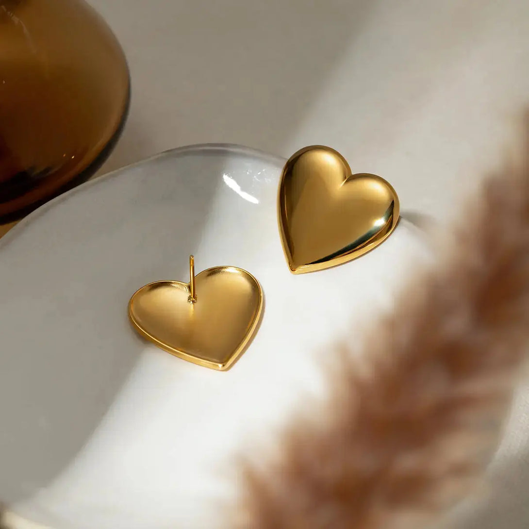 Lovcia Golden Heart Stainless Steel Stud Earrings for Women-Earrings-Gold-One Size-Gold