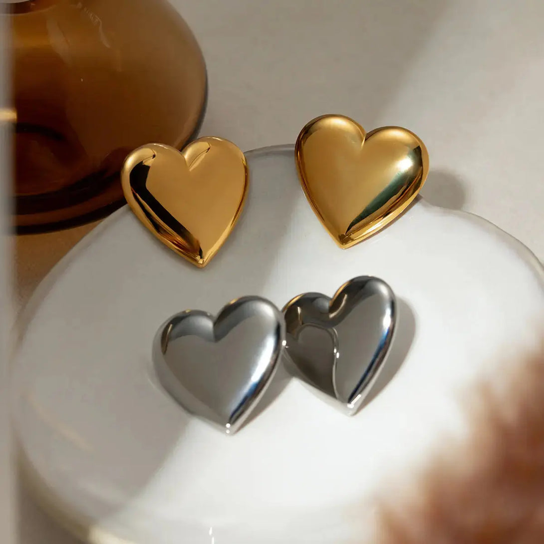 Lovcia Golden Heart Stainless Steel Stud Earrings for Women-Earrings-Gold-One Size-Gold
