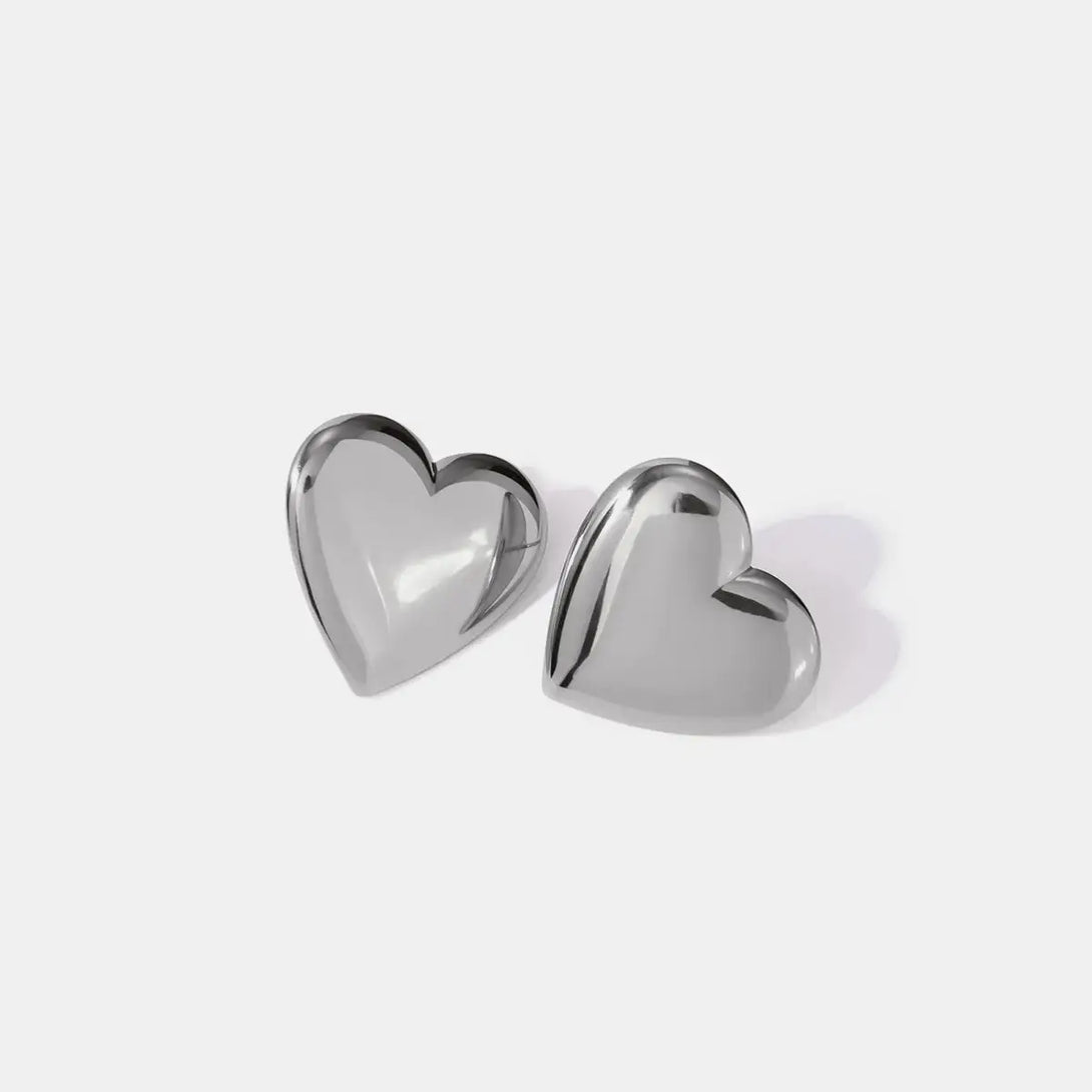 Lovcia Golden Heart Stainless Steel Stud Earrings for Women-Earrings-Silver-One Size-Silver