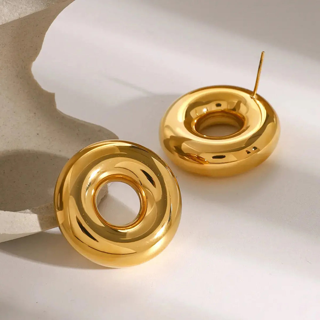 Lovcia Golden-Plated Stainless Steel Circle Earrings for Women-Earrings-Gold-One Size-Gold
