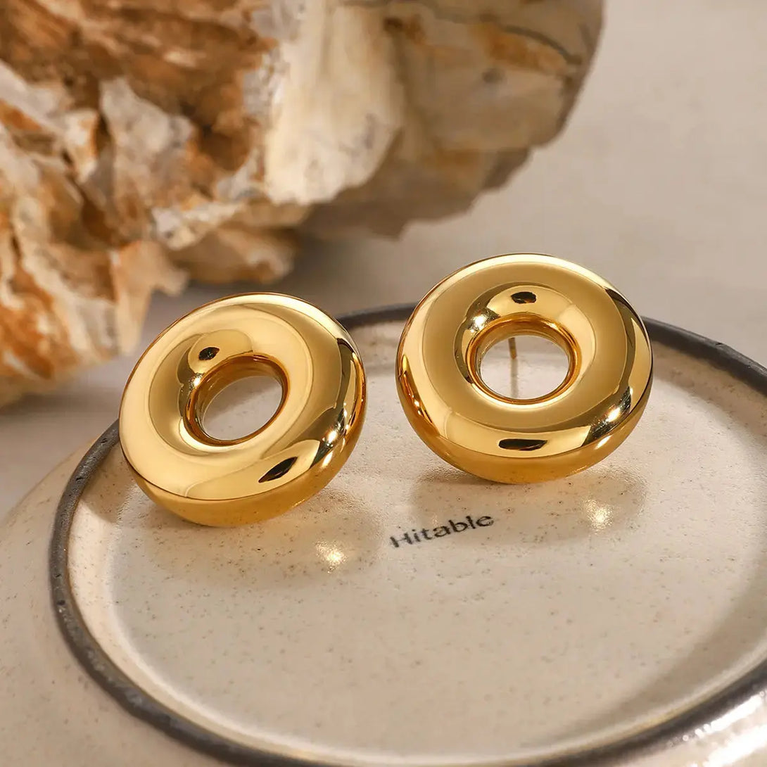 Lovcia Golden-Plated Stainless Steel Circle Earrings for Women-Earrings-Gold-One Size-Gold