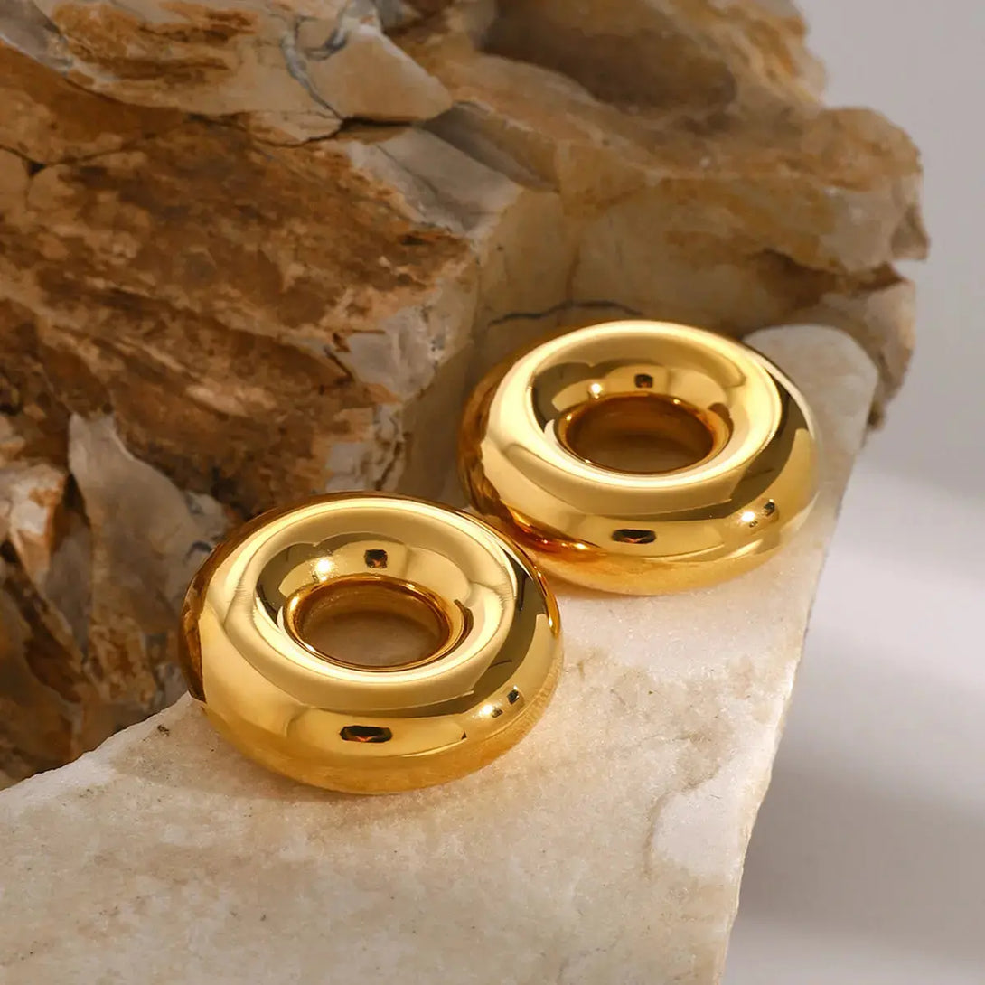 Lovcia Golden-Plated Stainless Steel Circle Earrings for Women-Earrings-Gold-One Size-Gold