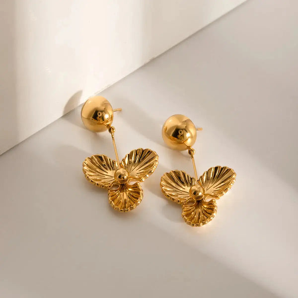 Lovcia Golden-Plated Stainless Steel Floral Drop Earrings for Women-Earrings-Gold-One Size-Gold