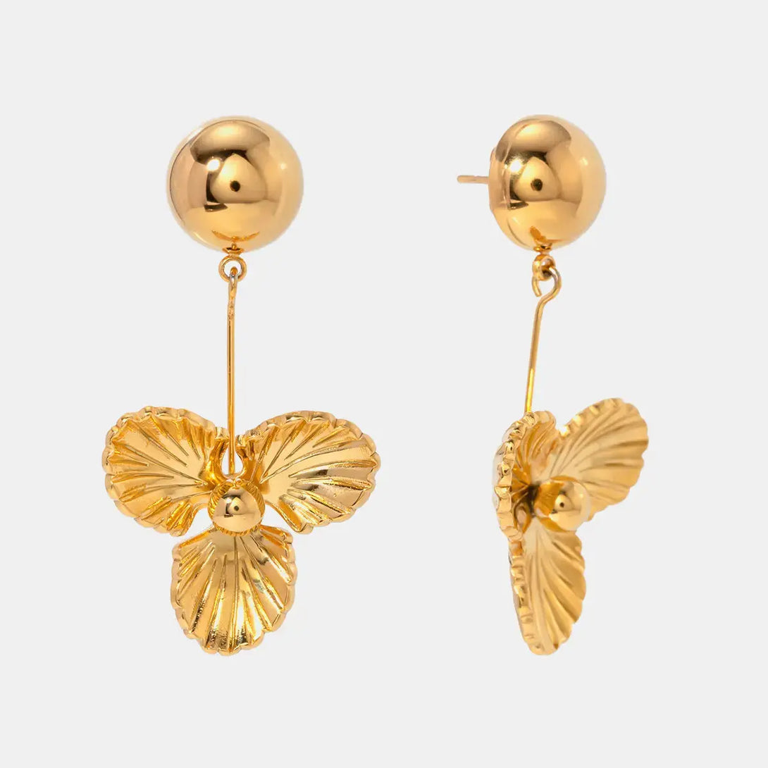 Lovcia Golden-Plated Stainless Steel Floral Drop Earrings for Women-Earrings-Gold-One Size-Gold
