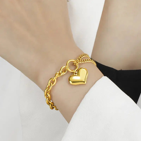 Lovcia Golden Retro Heart Hip Hop Bracelet for Women-Bracelets-Gold-Gold