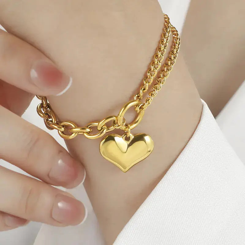 Lovcia Golden Retro Heart Hip Hop Bracelet for Women-Bracelets-Gold-Gold