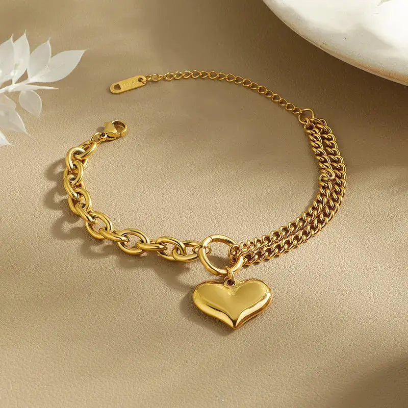 Lovcia Golden Retro Heart Hip Hop Bracelet for Women-Bracelets-Gold-Gold