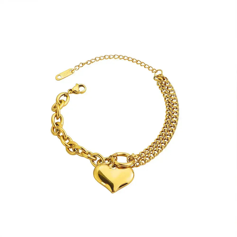 Lovcia Golden Retro Heart Hip Hop Bracelet for Women-Bracelets-Gold-Gold