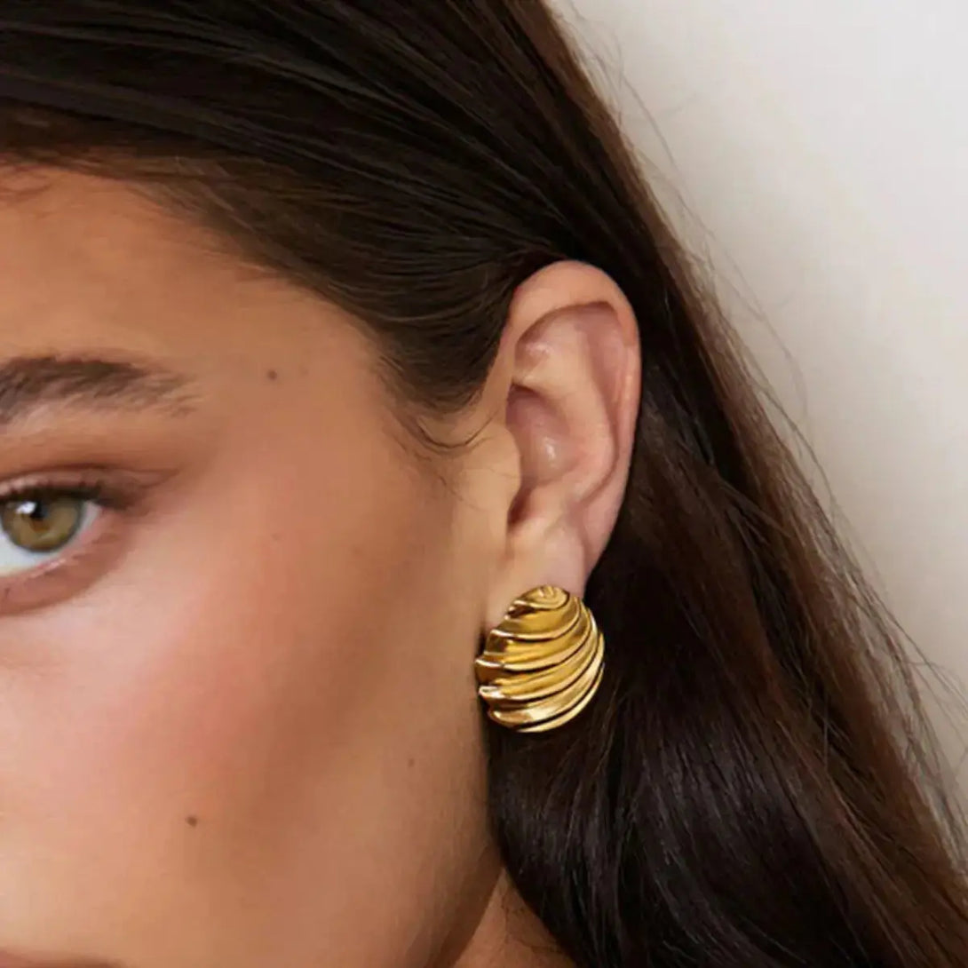 Lovcia Golden Shell Stainless Steel Stud Earrings for Women-Earrings-Gold-One Size-Gold