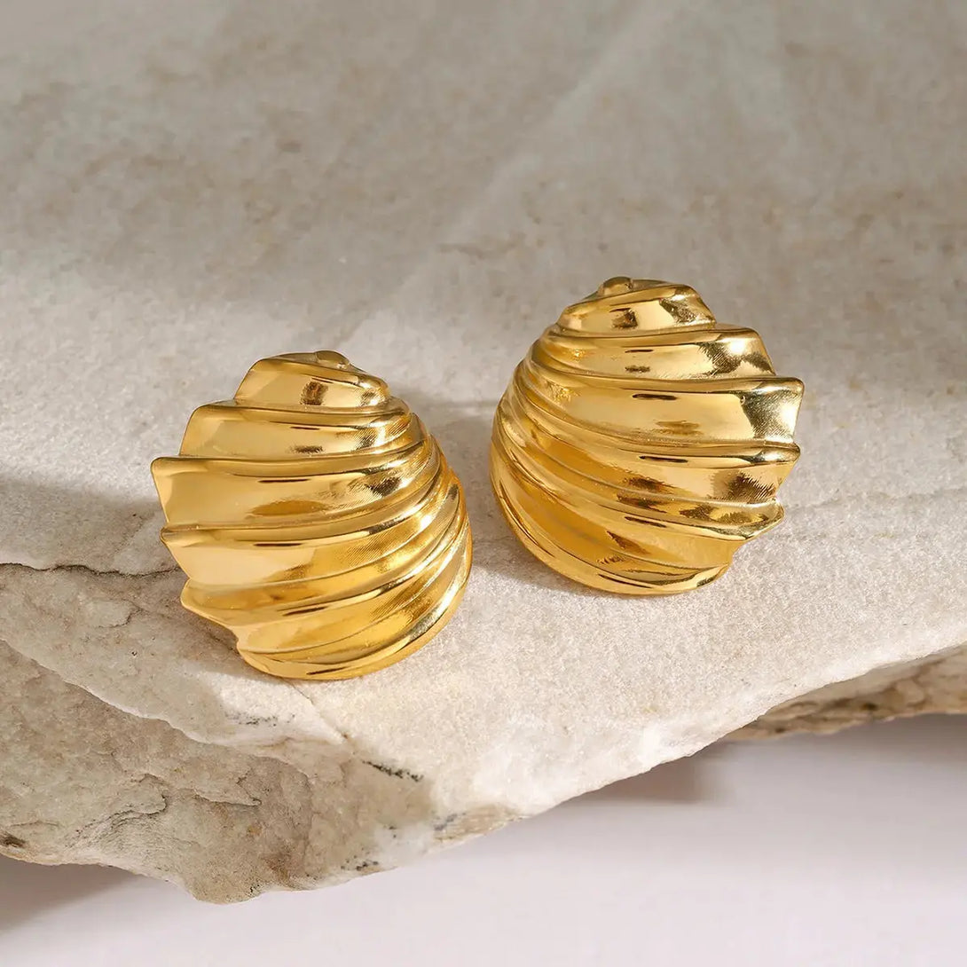 Lovcia Golden Shell Stainless Steel Stud Earrings for Women-Earrings-Gold-One Size-Gold